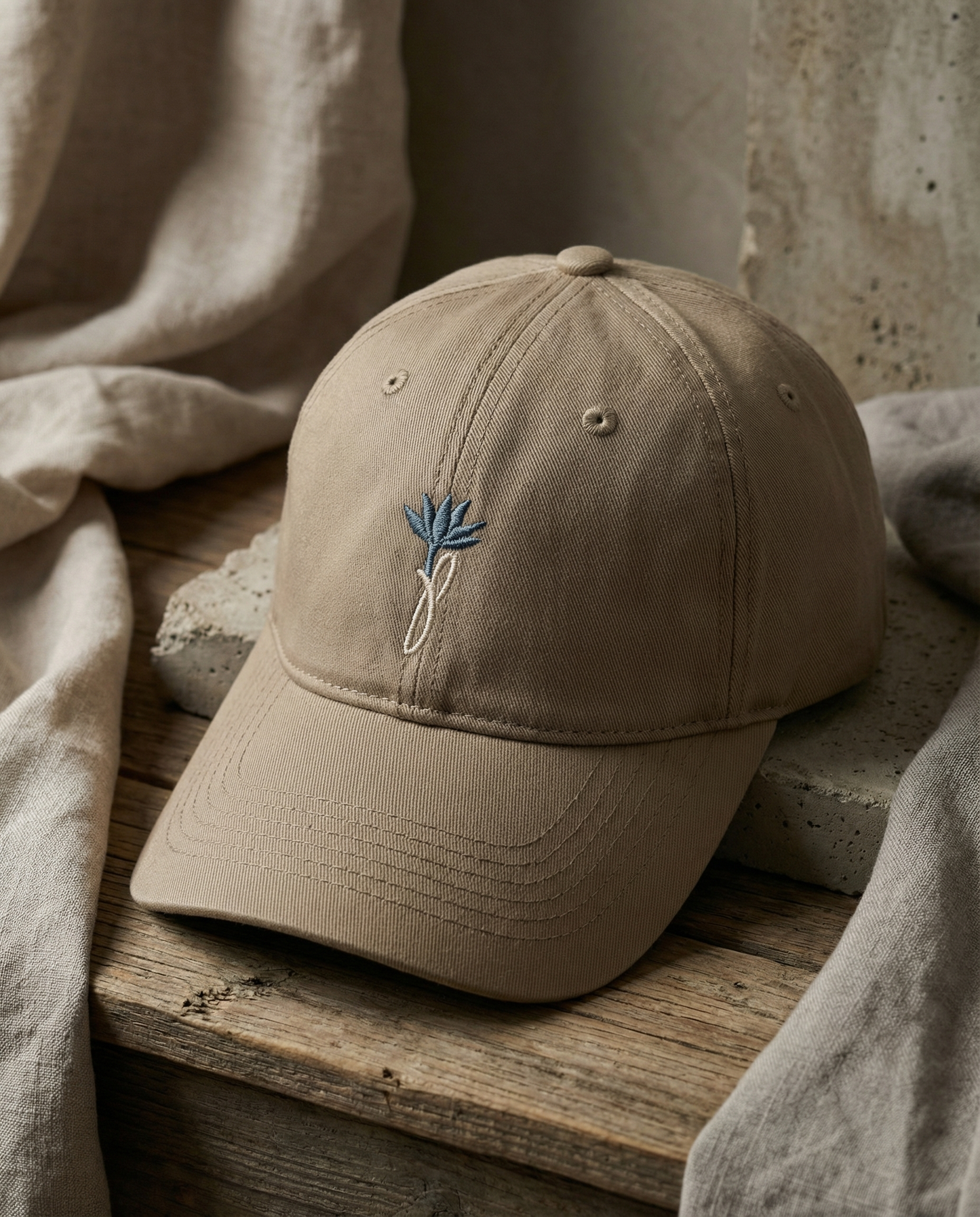 Jas Petals™ Signature Embroidered Dad Hat – Khaki / White