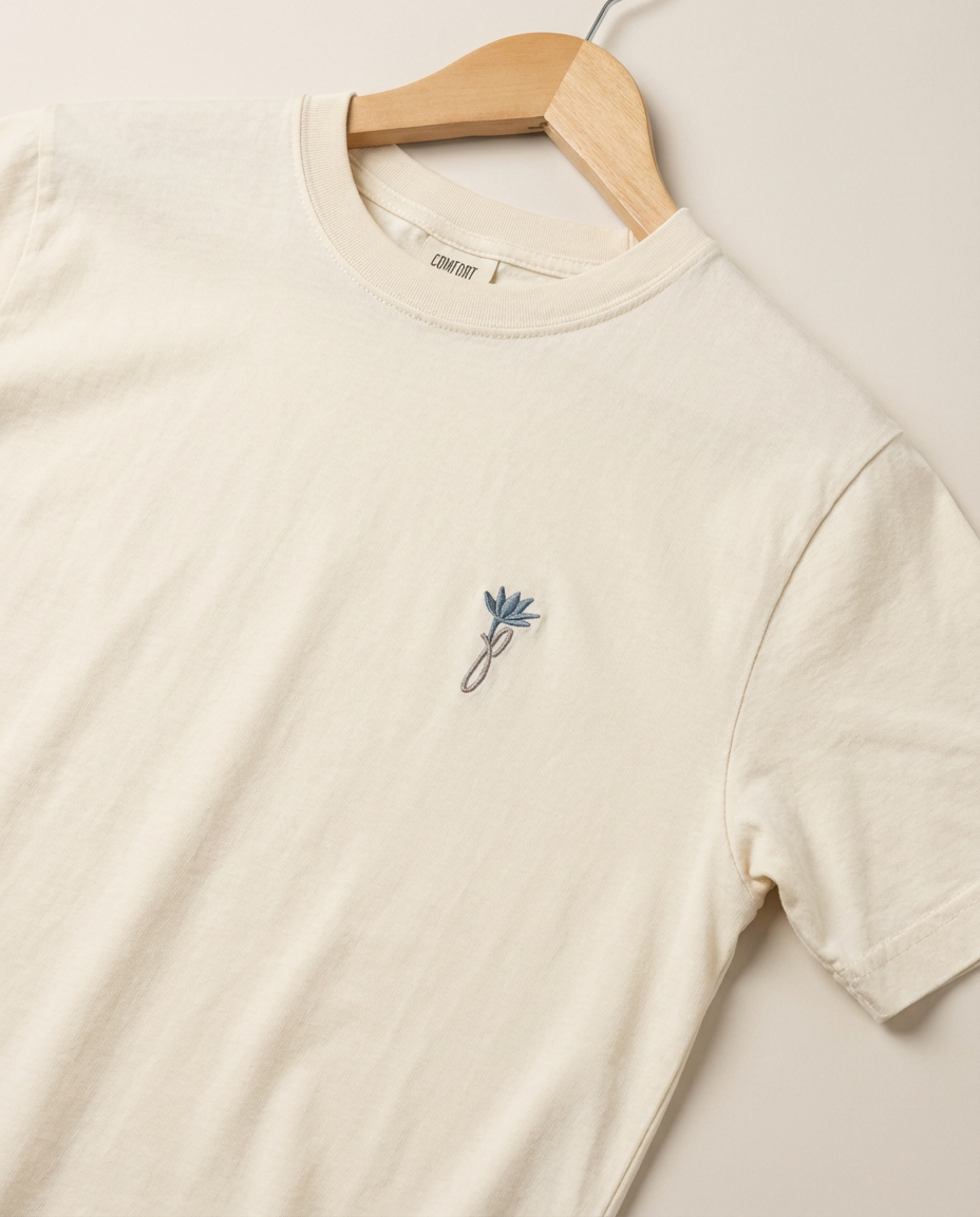Limited Edition Jas Petals™ Signature Embroidered Tee - Ivory/Espresso